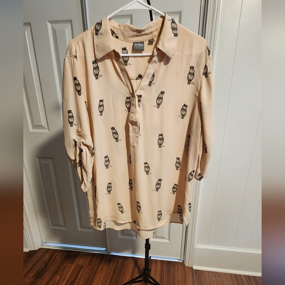 Soho Beige Owl Print Casual Shirt